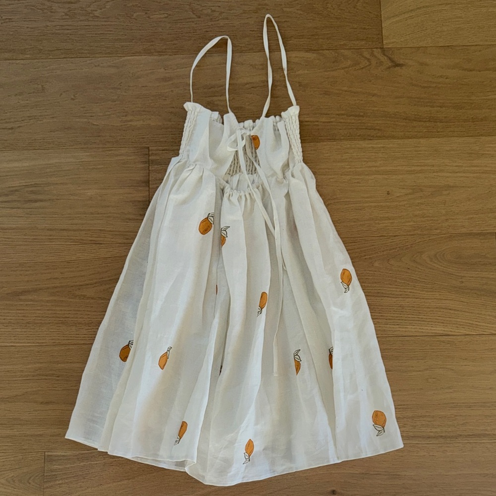 White Smocked Sundress with Orange Fruit Print - Picture 2 of 7